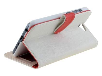 HTC Telstra Signature Premium Synthetic Leather Wallet Case with Stand - Pearl White