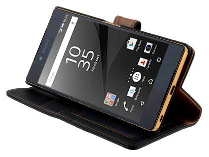 Sony Xperia Z5 Premium Slim Synthetic Leather Wallet Case with Stand - Classic Black