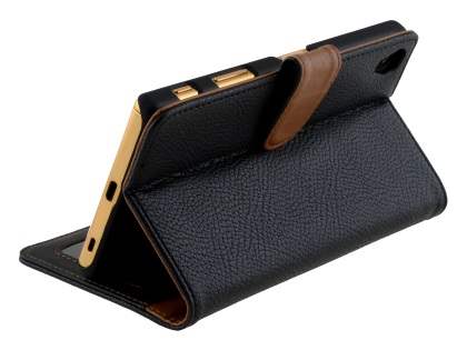 Sony Xperia Z5 Premium Slim Synthetic Leather Wallet Case with Stand - Classic Black