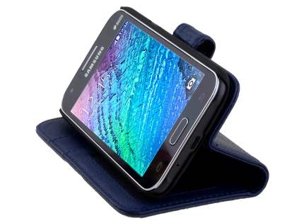 Samsung Galaxy J1 (2016) Synthetic Leather Wallet Case with Stand - Dark Blue