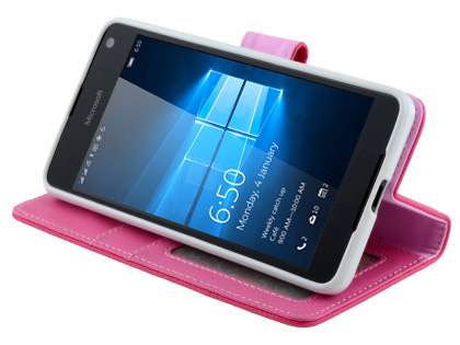 Slim Synthetic Leather Wallet Case with Stand for Microsoft Lumia 650 - Pink