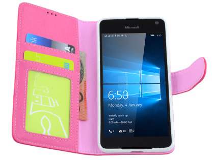 Slim Synthetic Leather Wallet Case with Stand for Microsoft Lumia 650 - Pink