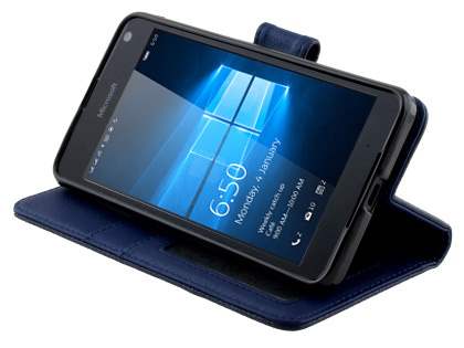 Slim Synthetic Leather Wallet Case with Stand for Microsoft Lumia 650 - Dark Blue
