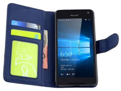 Slim Synthetic Leather Wallet Case with Stand for Microsoft Lumia 650 - Dark Blue