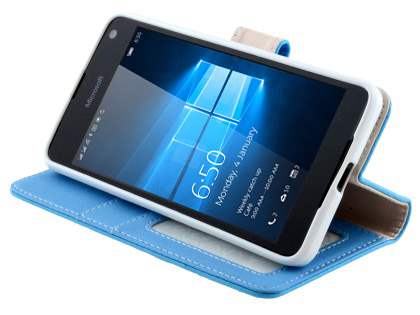Slim Synthetic Leather Wallet Case with Stand for Microsoft Lumia 650 - Sky Blue