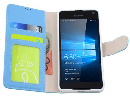 Slim Synthetic Leather Wallet Case with Stand for Microsoft Lumia 650 - Sky Blue