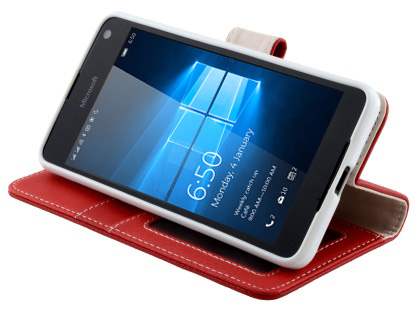 Slim Synthetic Leather Wallet Case with Stand for Microsoft Lumia 650 - Red