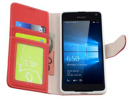 Slim Synthetic Leather Wallet Case with Stand for Microsoft Lumia 650 - Red