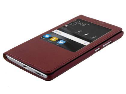 Premium Leather Smart View Case With Stand for Huawei Mate 8 - Burgundy
