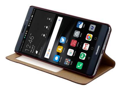 Premium Leather Smart View Case With Stand for Huawei Mate 8 - Burgundy