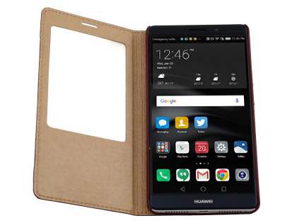 Premium Leather Smart View Case With Stand for Huawei Mate 8 - Burgundy