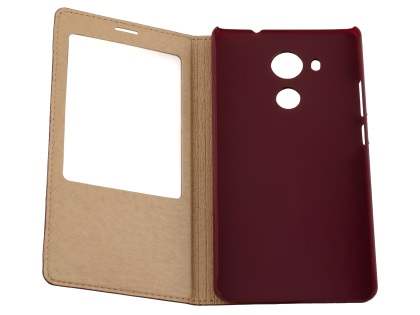 Premium Leather Smart View Case With Stand for Huawei Mate 8 - Burgundy