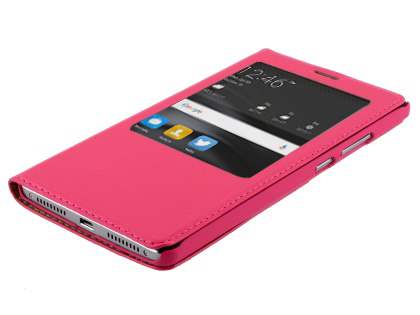 Premium Leather Smart View Case With Stand for Huawei Mate 8 - Pink