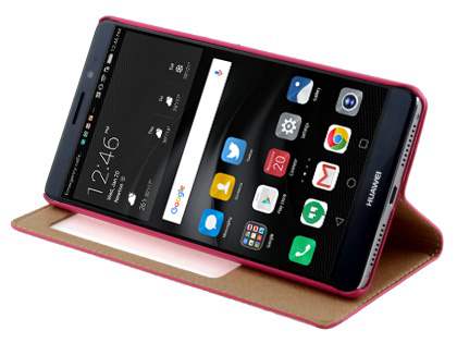 Premium Leather Smart View Case With Stand for Huawei Mate 8 - Pink