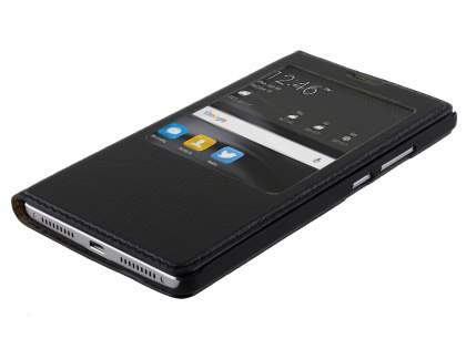 Premium Leather Smart View Case With Stand for Huawei Mate 8 - Classic Black
