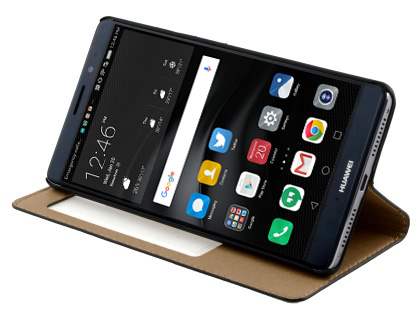 Premium Leather Smart View Case With Stand for Huawei Mate 8 - Classic Black