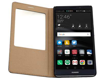 Premium Leather Smart View Case With Stand for Huawei Mate 8 - Classic Black