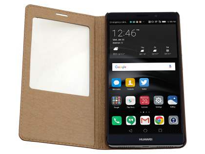 Premium Leather Smart View Case With Stand for Huawei Mate 8 - Brown