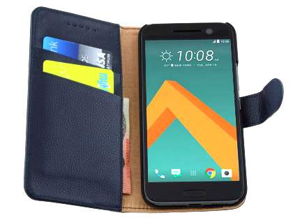 Premium Leather Wallet Case for HTC 10 - Dark Blue