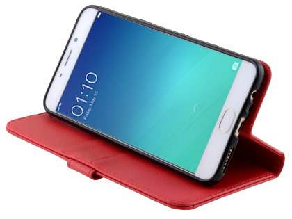 Slim Synthetic Leather Wallet Case with Stand for Oppo R9 4G - Red