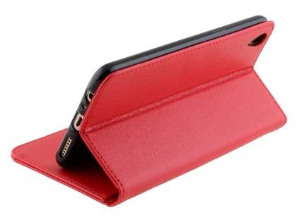 Slim Synthetic Leather Wallet Case with Stand for Oppo R9 4G - Red