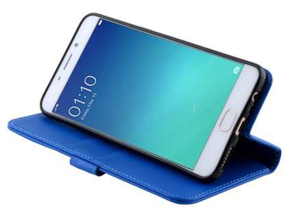 Slim Synthetic Leather Wallet Case with Stand for Oppo R9 4G - Blue