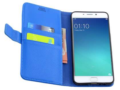 Slim Synthetic Leather Wallet Case with Stand for Oppo R9 4G - Blue