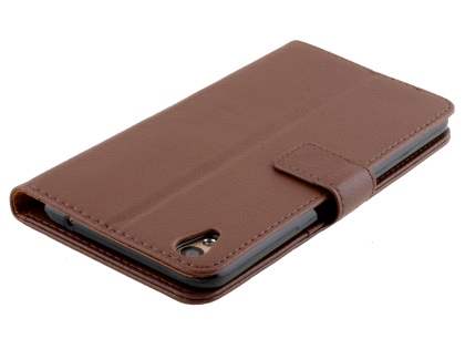 Slim Synthetic Leather Wallet Case with Stand for Oppo R9 4G - Brown