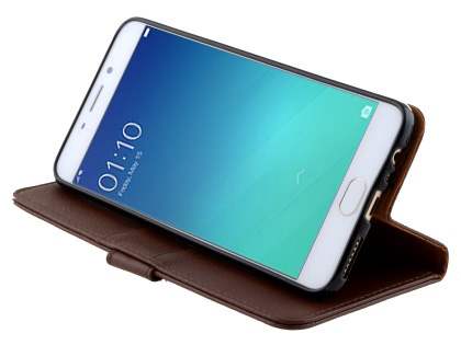 Slim Synthetic Leather Wallet Case with Stand for Oppo R9 4G - Brown