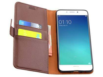 Slim Synthetic Leather Wallet Case with Stand for Oppo R9 4G - Brown