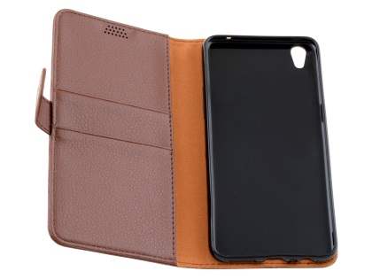 Slim Synthetic Leather Wallet Case with Stand for Oppo R9 4G - Brown