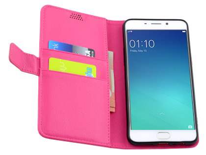 Slim Synthetic Leather Wallet Case with Stand for Oppo R9 4G - Pink