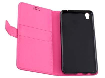 Slim Synthetic Leather Wallet Case with Stand for Oppo R9 4G - Pink