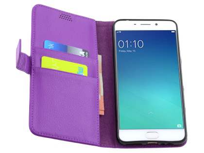 Slim Synthetic Leather Wallet Case with Stand for Oppo R9 4G - Purple