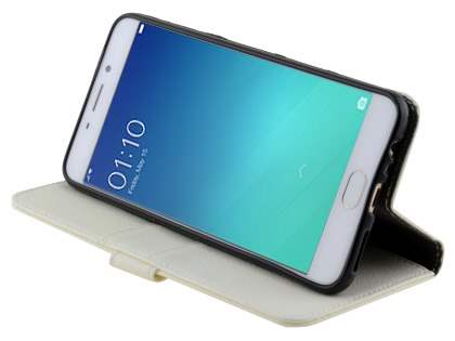 Slim Synthetic Leather Wallet Case with Stand for Oppo R9 4G - Pearl White