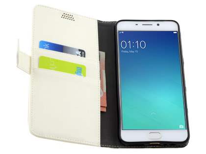 Slim Synthetic Leather Wallet Case with Stand for Oppo R9 4G - Pearl White