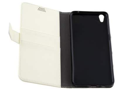 Slim Synthetic Leather Wallet Case with Stand for Oppo R9 4G - Pearl White
