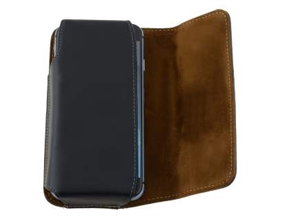 Extra-tough Genuine Leather ShineColours belt pouch (Bumper Case Compatible) for Telstra Signature Enhanced - Classic Black