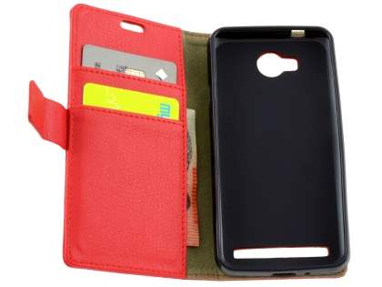 Slim Synthetic Leather Wallet Case with Stand for Huawei Y3II - Red