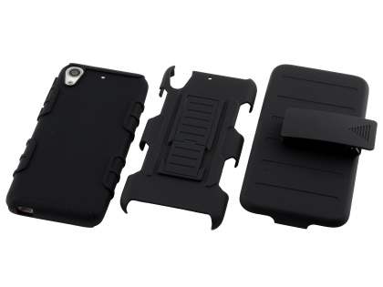 Rugged Case with Holster Belt Clip for HTC Desire 626/628 - Classic Black