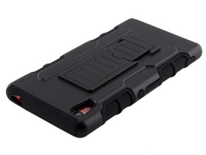 Rugged Case with Holster Belt Clip for Sony Xperia M4 Aqua - Classic Black