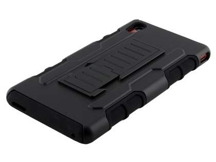 Rugged Case with Holster Belt Clip for Sony Xperia M4 Aqua - Classic Black