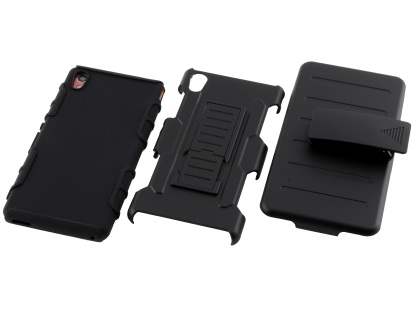 Rugged Case with Holster Belt Clip for Sony Xperia M4 Aqua - Classic Black