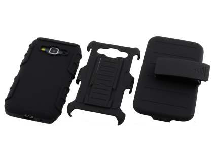 Rugged Case with Holster Belt Clip for Samsung Galaxy Core Prime - Classic Black