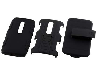 Rugged Case with Holster Belt Clip for Motorola Moto G 3rd Gen - Classic Black