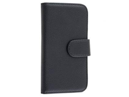 Samsung Galaxy Core Prime Slim Synthetic Leather Wallet Case with Stand - Classic Black