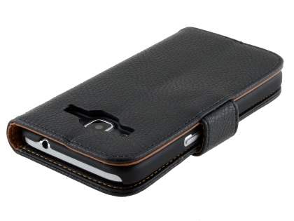 Samsung Galaxy Core Prime Slim Synthetic Leather Wallet Case with Stand - Classic Black