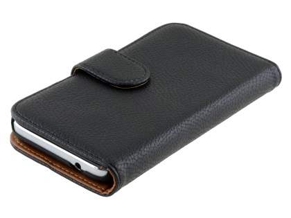 Samsung Galaxy Core Prime Slim Synthetic Leather Wallet Case with Stand - Classic Black