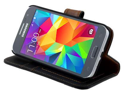 Samsung Galaxy Core Prime Slim Synthetic Leather Wallet Case with Stand - Classic Black