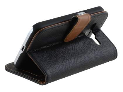 Samsung Galaxy Core Prime Slim Synthetic Leather Wallet Case with Stand - Classic Black